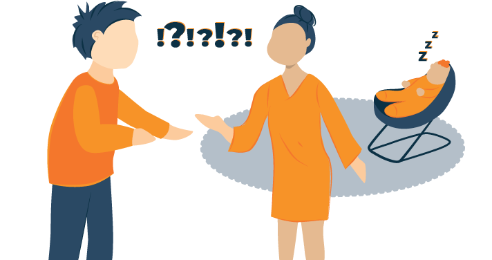 Woman Upset with Her Partner while Baby is Sleeping Illustration Woman Upset with Her Partner while Baby is Sleeping Illustration
