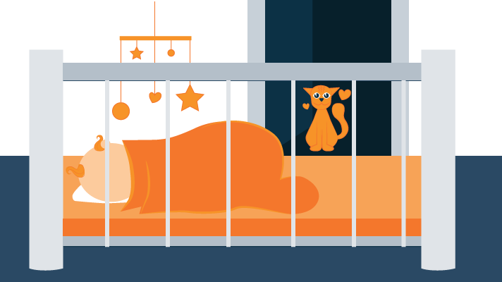 Illustration of a Cat Left outside of the Baby's Room