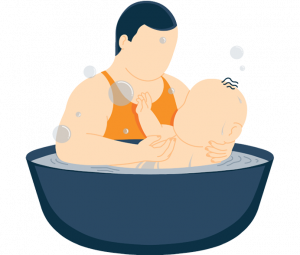 A Father Giving Baby a Bath Illustration