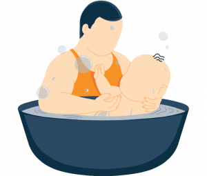 A Father Giving Baby a Bath Illustration A Father Giving Baby a Bath Illustration