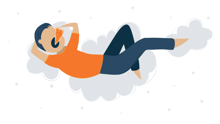 A Man Lying on a Cloud and Eating Pizza A Man Lying on a Cloud and Eating Pizza