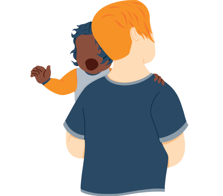 Baby Girl Crying Looking over Dads Shoulder Illustration