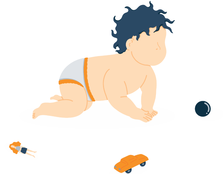Illustration of a Baby Crawling with Toys all around Them