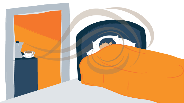 Illustration of a Man Waking up and Smelling the Coffee Aroma