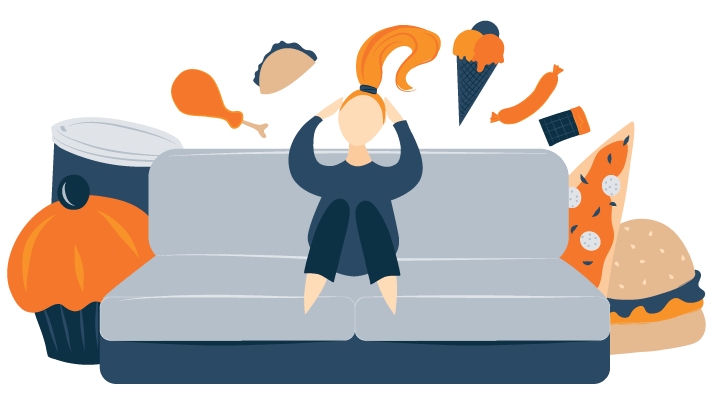 Illustration of a Woman Thinking about Food