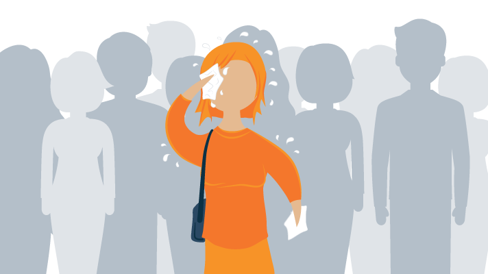 Illustration of a woman having anxiety attack while in crowd Illustration of a woman having anxiety attack while in crowd