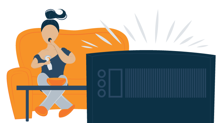 Mom Enjoying TV and Snacks While Breastpumping Illustration Mom Enjoying TV and Snacks While Breastpumping Illustration