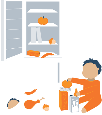Sleepwalking Kid Playing with Food in the Kitchen Illustration