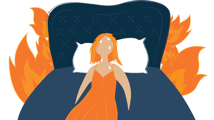 animation of a woman having nighttime hot flashes