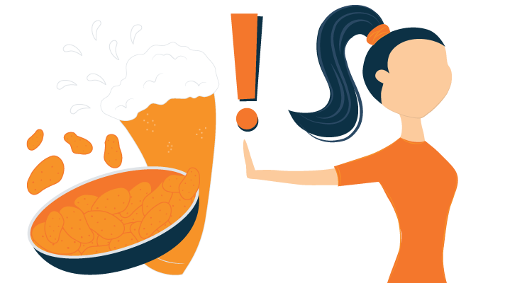 illustration of a woman refuses chips and alcohol illustration of a woman refuses chips and alcohol