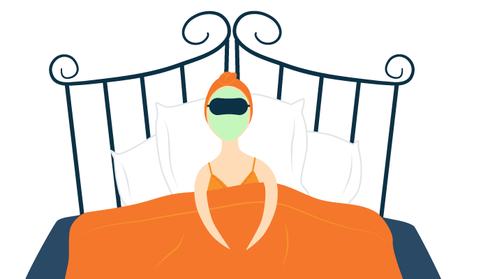 illustration of a woman sleeping with eyemask and facemask on illustration of a woman sleeping with eyemask and facemask on