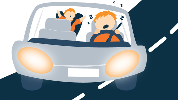 person falling asleep driving with kids in the backseat