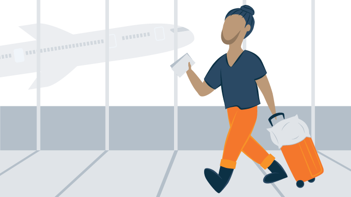 A Man with a Beard Bringing His Own Pillow on the Suitcase Illustration A Man with a Beard Bringing His Own Pillow on the Suitcase Illustration