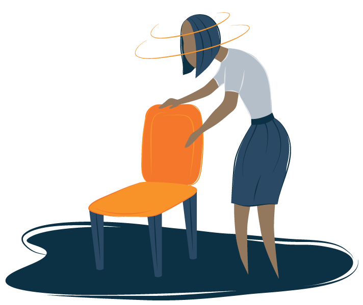 A woman leaning on a chair showing fatigue