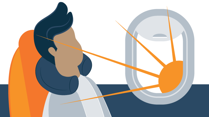 Man On a Plane with the Sun Shining out of the Window Illustration