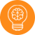 Brain inside of a light bulb on an orange background