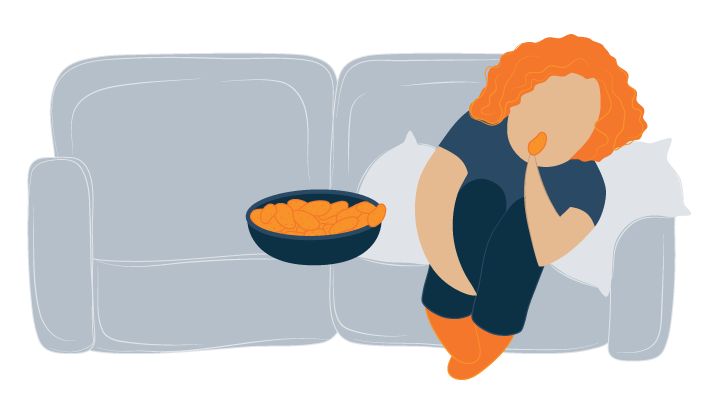 Woman Having Belly Cramps Eating Chips Illustration