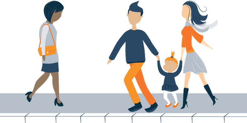 Sad Woman Walking by a Happy Couple with a Kid Illustration