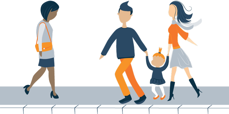 Sad Woman Walking by a Happy Couple with a Kid Illustration Sad Woman Walking by a Happy Couple with a Kid Illustration