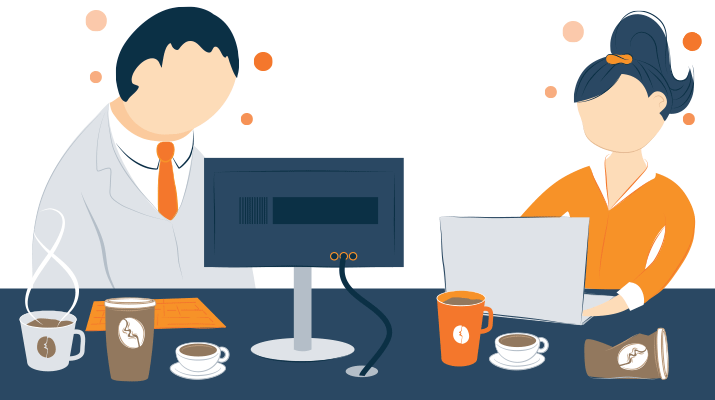 animation of coworkers who suffer from morning grogginess