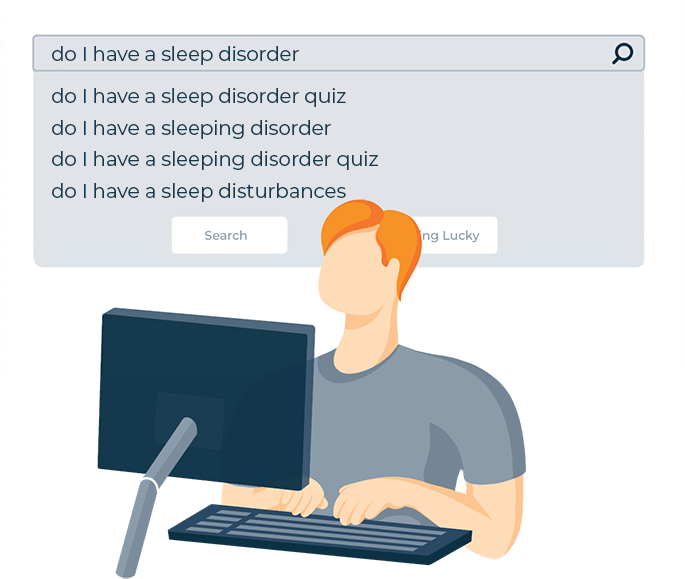 Illustration of a Man Googling "Do I Have Sleep Disorder"