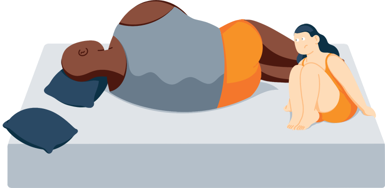 illustration of a couple with different body sizes relaxing on one bed illustration of a couple with different body sizes relaxing on one bed