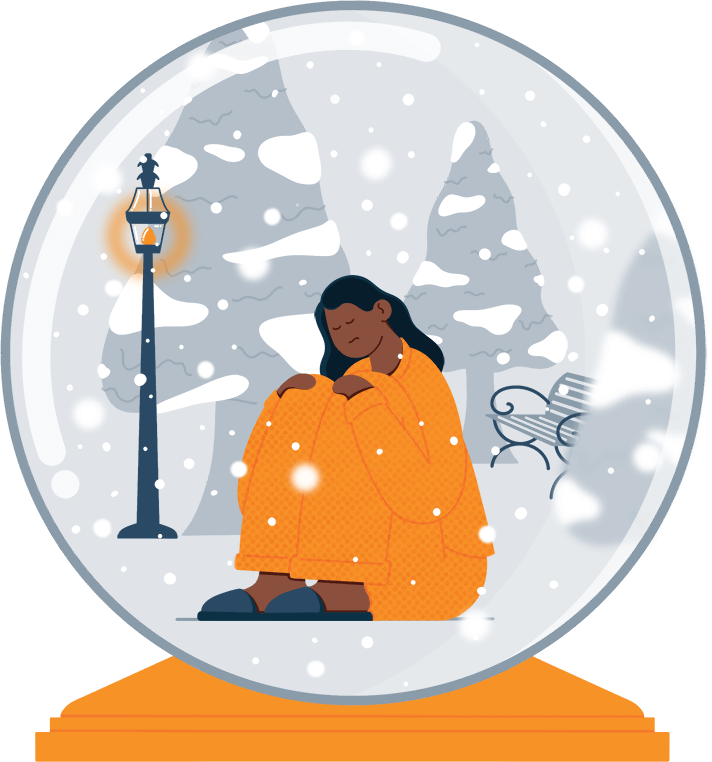 Sad Lady Suffering from SAD Sitting in a Snow Globe Illustration Sad Lady Suffering from SAD Sitting in a Snow Globe Illustration