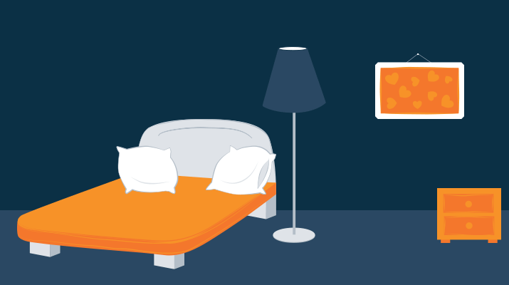 animated image of bedroom shaking during an earthquake