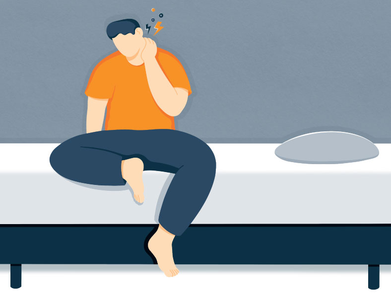 illustration of a person trying to ease neck pain illustration of a person trying to ease neck pain