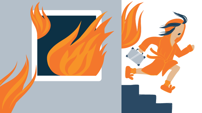 illustration of a woman running from a burning building illustration of a woman running from a burning building