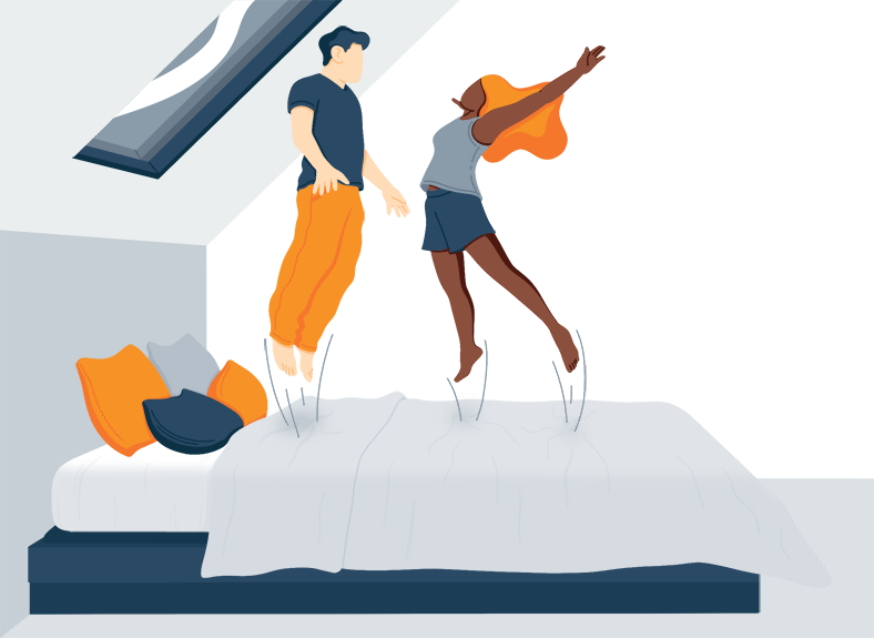 Illustration of a Couple Jumping on a Bed