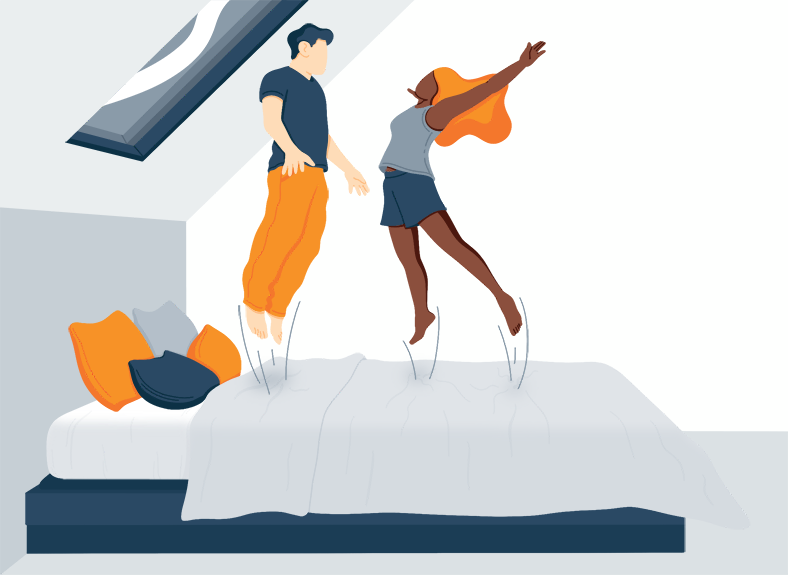 Illustration of a Couple Jumping on a Bed Illustration of a Couple Jumping on a Bed