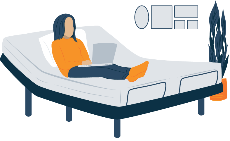 Illustration of a Lady on an Adjustable Bed Working on Her Laptop