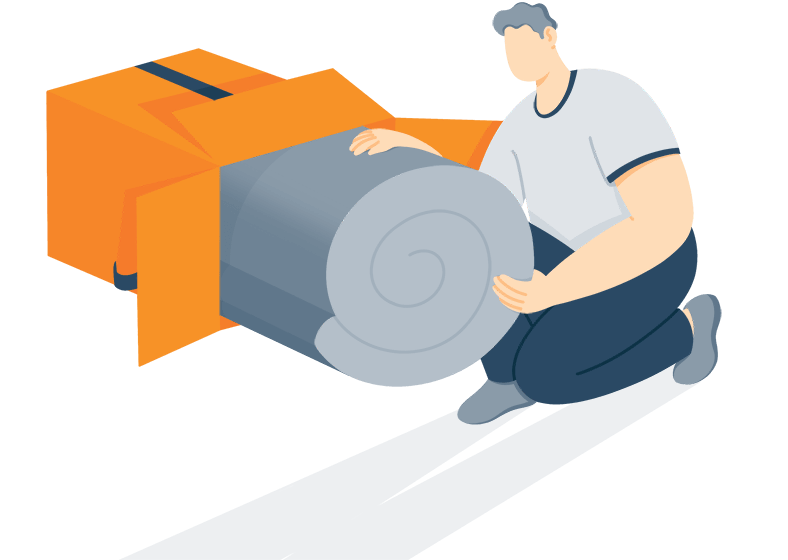 Illustration of a Man Unboxing Bed in a
