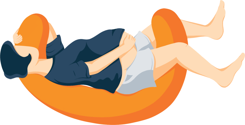 Illustration of a Pregnant Woman Sleeping with a C-Shaped Pillow Between her Knees