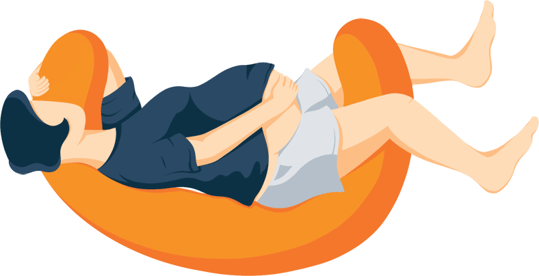 Illustration of a Pregnant Woman Sleeping with a C-Shaped Pillow Between her Knees Illustration of a Pregnant Woman Sleeping with a C-Shaped Pillow Between her Knees