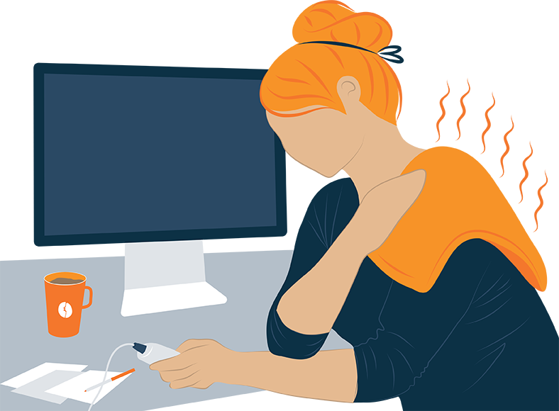 Illustration of a Woman Using Heating Pad for Her Shoulder Pain Illustration of a Woman Using Heating Pad for Her Shoulder Pain