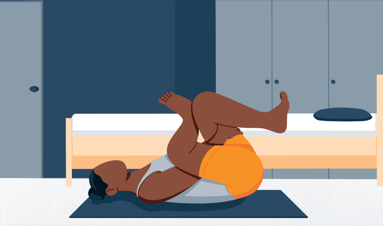 Illustration of a Woman in a Supine Pigeon Pose