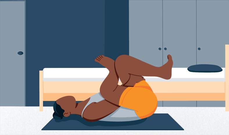 Illustration of a Woman in a Supine Pigeon Pose Illustration of a Woman in a Supine Pigeon Pose