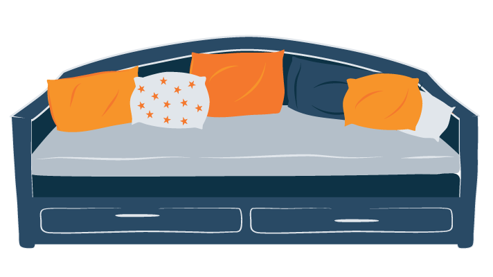 illustration of a daybed with storage drawers illustration of a daybed with storage drawers