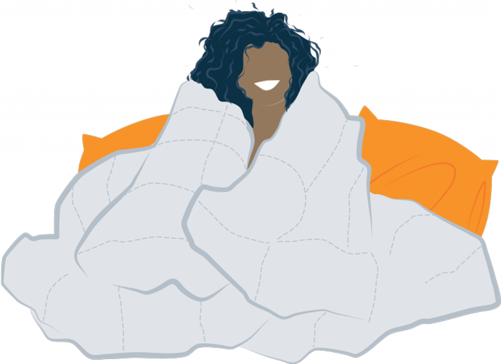 illustration of a woman wrapped in a comforter