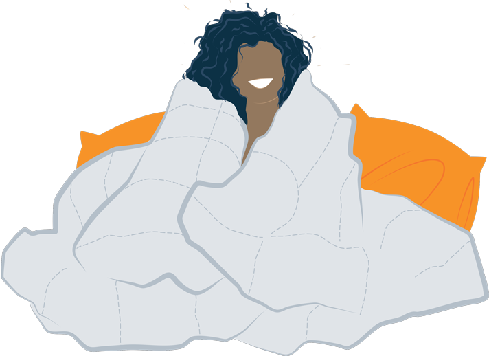 illustration of a woman wrapped in a comforter