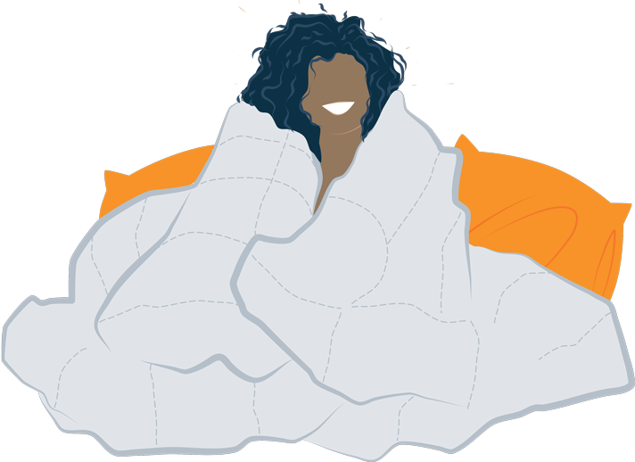 illustration of a woman wrapped in a comforter illustration of a woman wrapped in a comforter