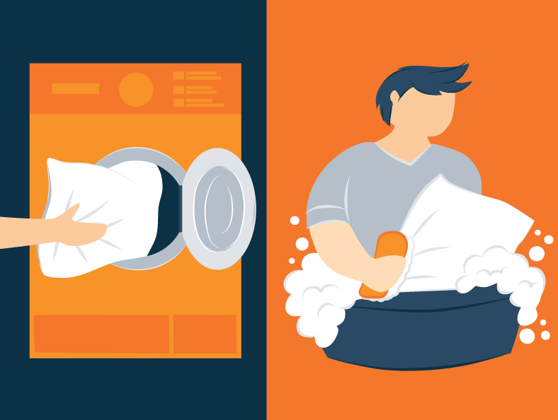 washing pillows by hand or by machine illustration washing pillows by hand or by machine illustration