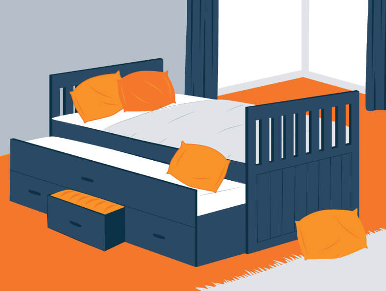 Illustration of a Twin Trundle Bed wih an Extra Storage Illustration of a Twin Trundle Bed wih an Extra Storage