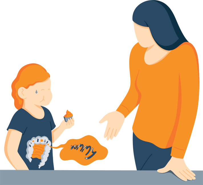 Illustration of a Mom Looking Unhappy at Her Daughter Who is Eating Cupcake