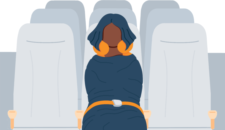 Illustration of a Lady Sitting on a Plane with a Travel Pillow around Her Neck