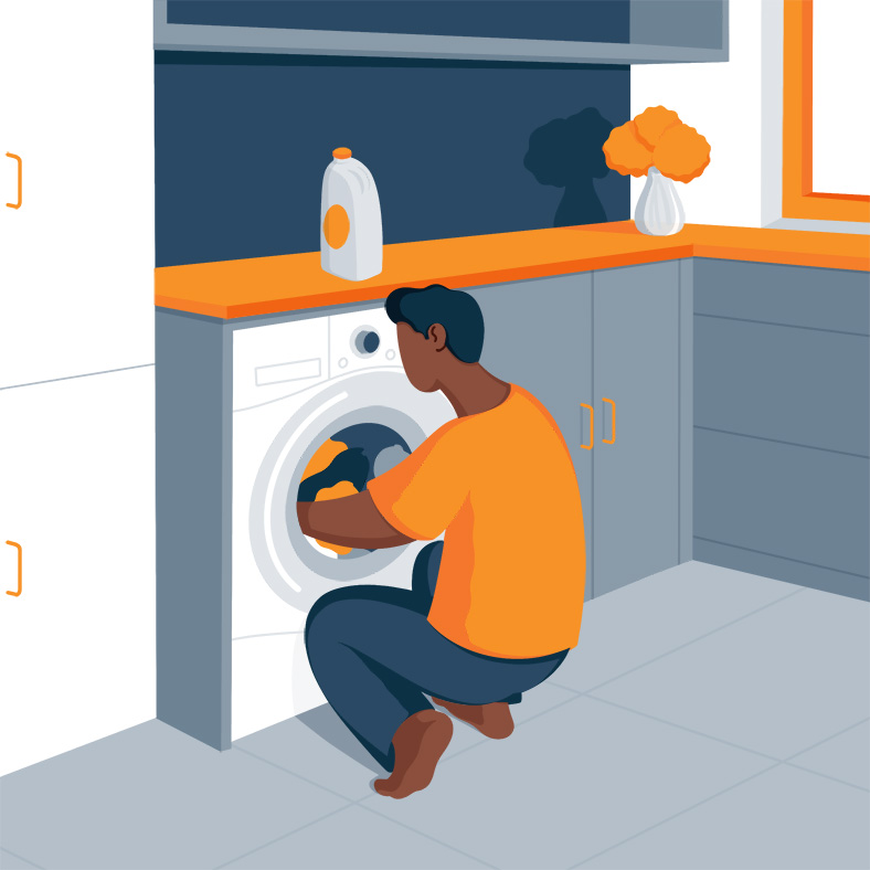 Illustration of a Man Putting Stuff in the Washing Machine Illustration of a Man Putting Stuff in the Washing Machine
