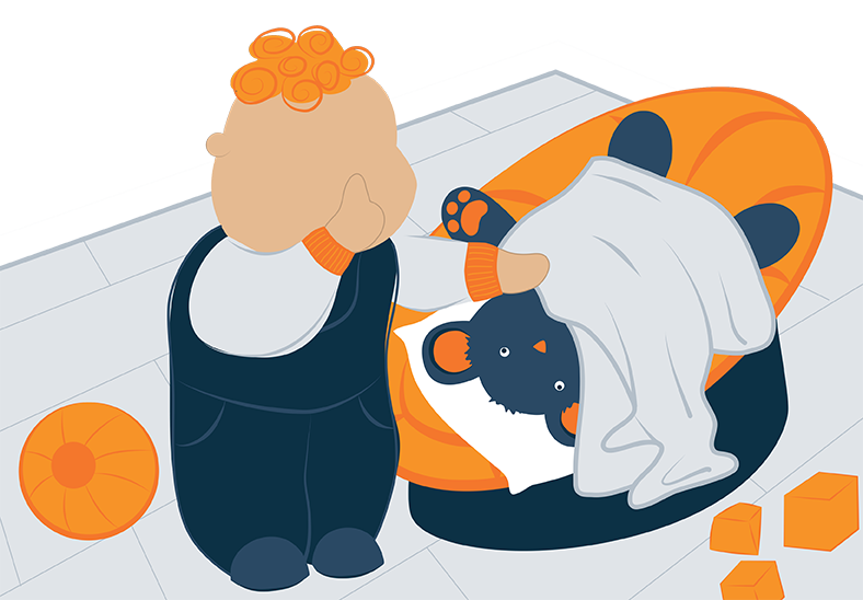 kid puts a toy to sleep instead of him sleeping illustration kid puts a toy to sleep instead of him sleeping illustration