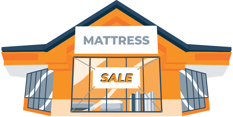 Labor Day Mattress Sale - Best Deals for 2025 49 Illustration of a Mattress Store With a Sale Sign on the Door